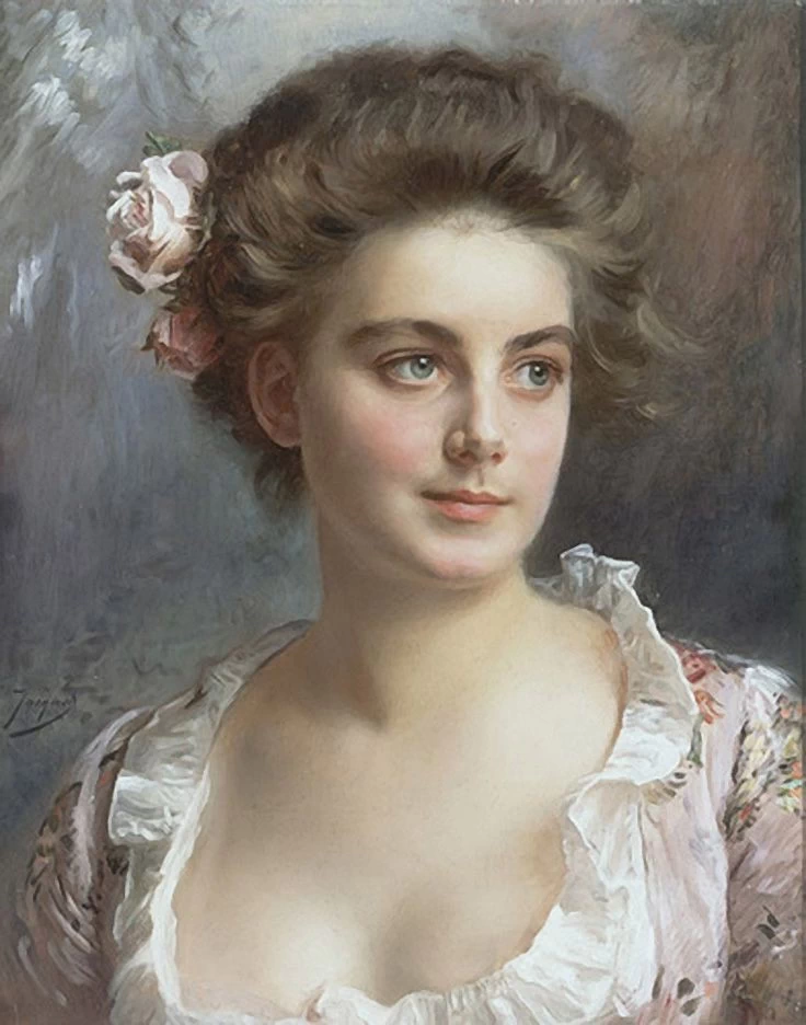 Ritratto di donna con rosa nei capelli